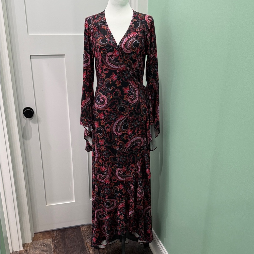 VENUS Paisley Wrap Maxi Long Sleeve Dress. NWOT. Size M